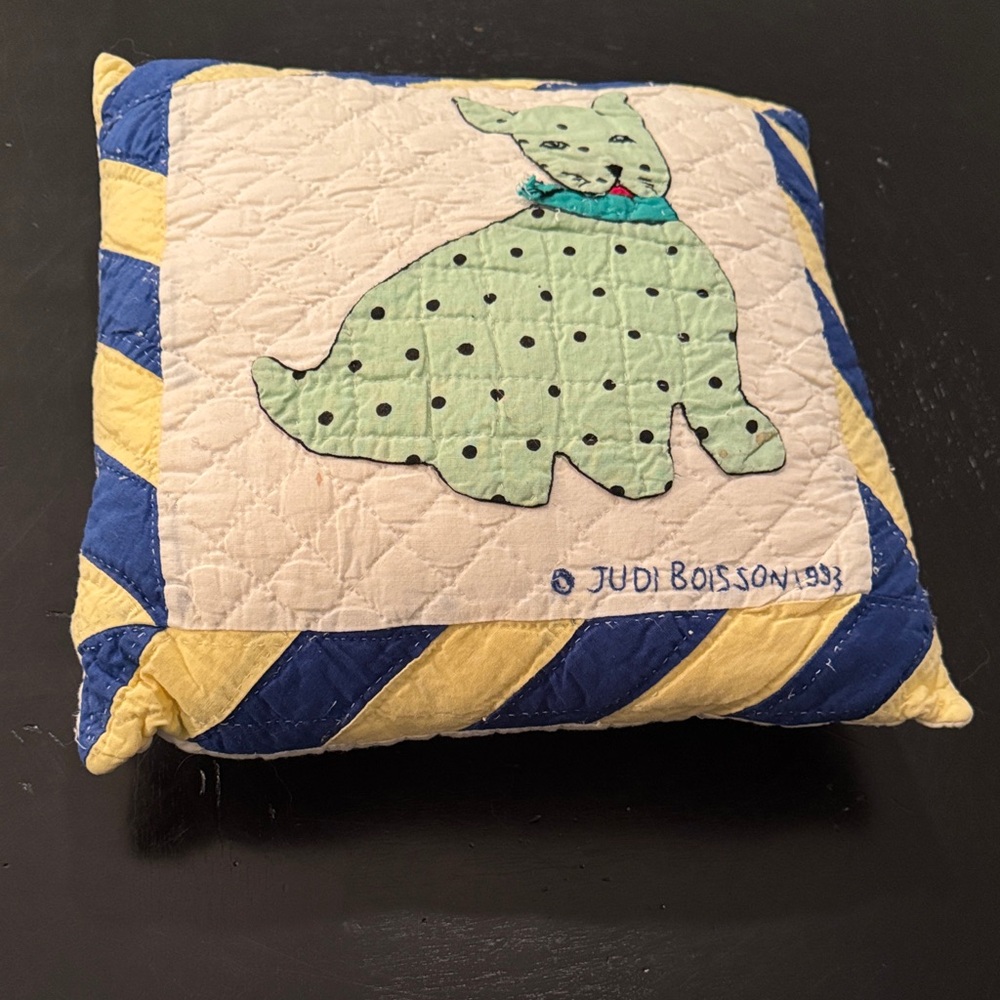Quilted Judi Boisson Pillow with Dog Design